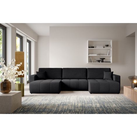 Wohnlandschaft Sofa mit Schlaffunktion AUGUSTO in Stoff Wind Schwarz (1/5)