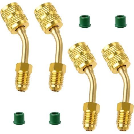 Connecteur R410A Adaptateur de connecteur de climatisation coudé 4 pièces Connecteur en laiton massif pour service de climatisation et de réfrigération 5/16 à 1/4SAE avec 4 joints en laiton (1/5)