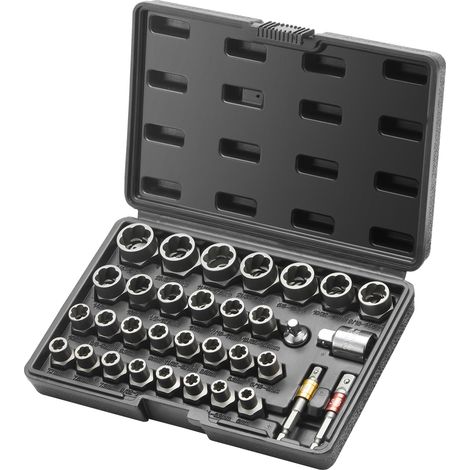 Mophorn Set di estrattori per bulloni, estrattore per bulloni e dadi da 29 pezzi, da 6 mm a 10 mm e da 13/32" a 3/4", set di bussole di estrazione in acciaio CR-MO con custodia per la rimozione (1/5)