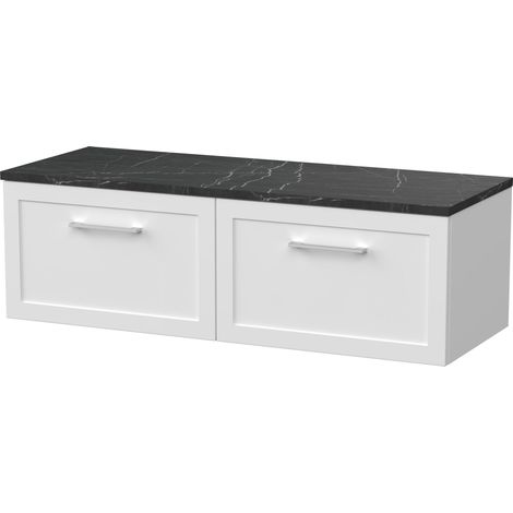 Stonnall Traditional Wall Hung 1 Drawer Vanity Unit with Laminate Worktop, 1200mm, Matt White (1/4)