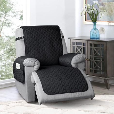 Housse Fauteuil Relax Matelassé 1 Place, Protege Fauteuil Antidérapant Housse de Canapé Inclinable Doux et Confortable avec Poches et Élastique (Noir) (1/5)