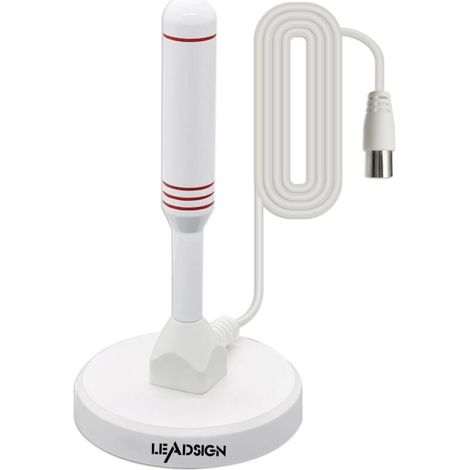 Antena de TV portátil para interiores y exteriores con base magnética, recepción de 360°, antena de TV digital Freeview, 4K 1080p VHF UHF (blanca)