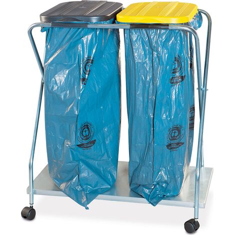 BRB Müllsackständer mit Rollen, für 70-120L Säcke (schwarz/gelb, doppelt)