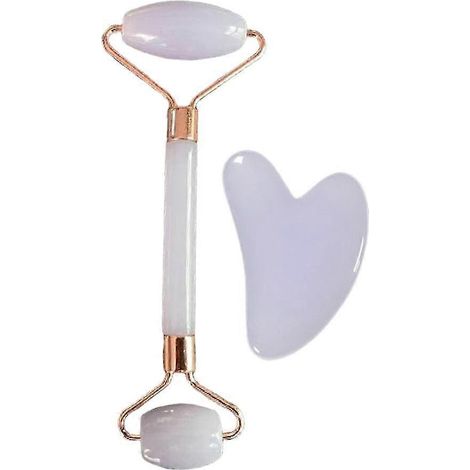 2-teiliges Set Gesichtsmassagegerät, Nackenroller, Gua-Sha-Schaber, Lifting- und Faltenentfernungs-Set – Helllila (1/5)
