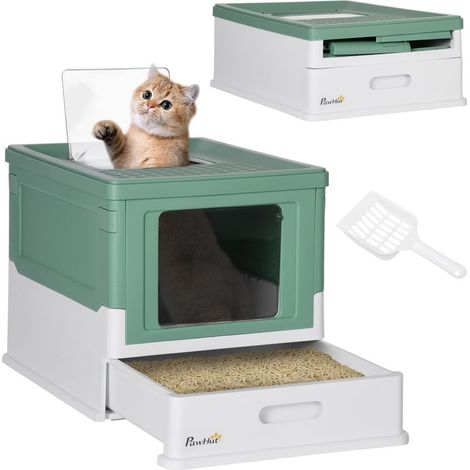 Tray to litter closed for cat with shovel, tray removable and 2 doors, 47,5 x 35,5 x 36,7 cm, green (1/5)
