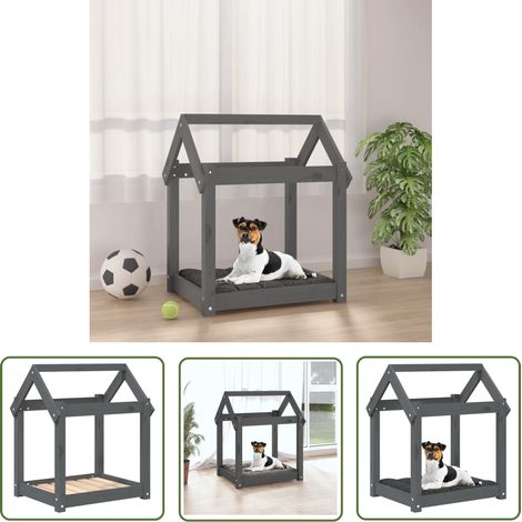 The Living Store Lit pour chien Gris 61x50x70 cm Bois de pin solide - Panier Pour Chien - Lit Pour Chien - Berceau Pour Chien - Maison Pour Chien - Couchage Chien (1/5)