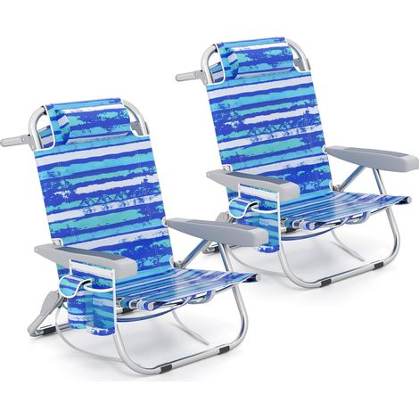 COSTWAY Sedia Da Camppegio Sedia Da Spiaggia Sedia Pieghevole Da Spiaggia Poltrona Da Spiaggia Poltrona Spiaggia Con Cuscino Sedia Con Schienale Regolabile Sd (1/5)
