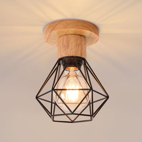 Plafonnier Industriel E27 Lustre, Suspension Luminaire Vintage, Métal Rétro Forme Cage Lampe de Plafond, Éclairage Plafond Pour Salon Cuisine Chambre Restaurant Café Bar, Noir (1/5)