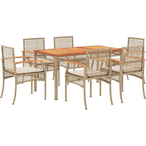 Maison Exclusive - Set da Pranzo da Giardino 7 pz con Cuscini Beige in Polyrattan (1/5)