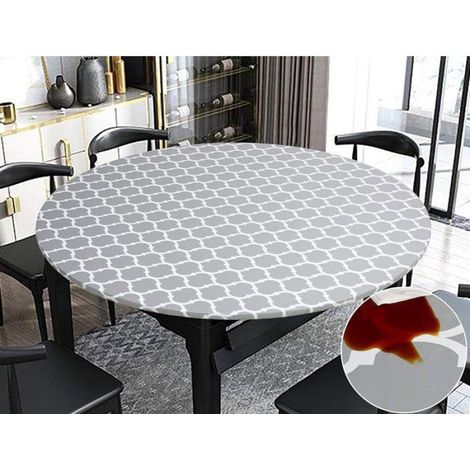 Nappe Ronde - Vinyle Imperméable - Envers Flanelle - Bord Élastique - Pour Table Ronde 144 à 183 cm - 1 Pièce (1/5)