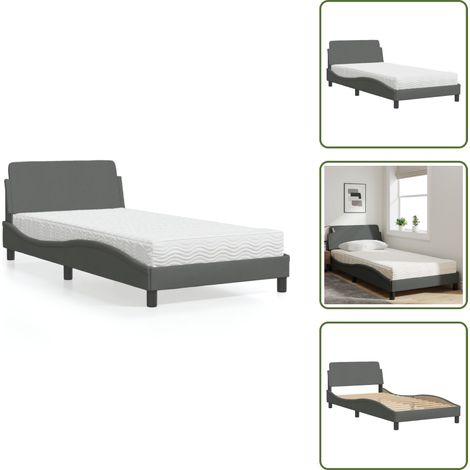 The Living Store Lit avec matelas gris foncé 100x200 cm tissu - Lit Double - Lit Plateforme - Lit Design - Literie - Sommier Tapissier (1/5)