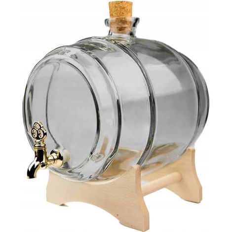 BARRIL DE CRISTAL 2L GRIS barril con grifo para VINO MOONSHINE BODA