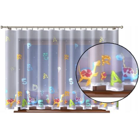 Jacquard-Gardine für Kinder, Dinosaurier- und Buchstabenmuster, bunt, 300 x 150 cm, Klebeband
