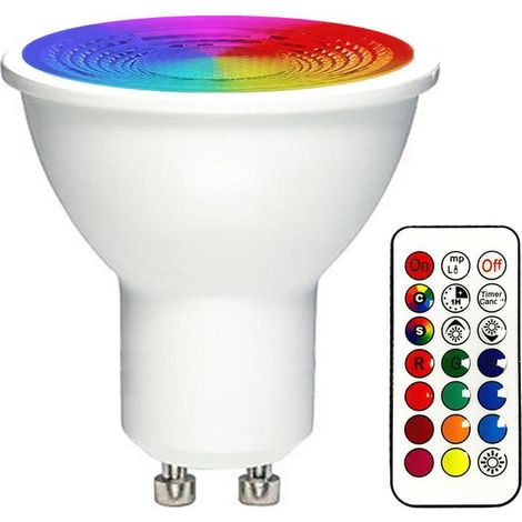 GU10 LED RGBW Spot Lumière Changeante 3W avec Télécommande, Mémoire et Minuterie pour Bar, Scène, Fête (1/5)
