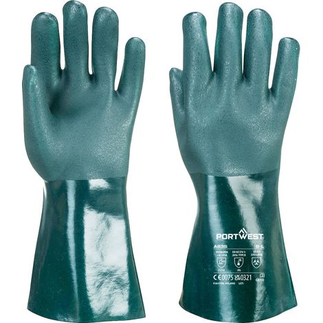 Guanti in PVC da 35 cm, doppio immersione, verde, 2XL - Taglia 11