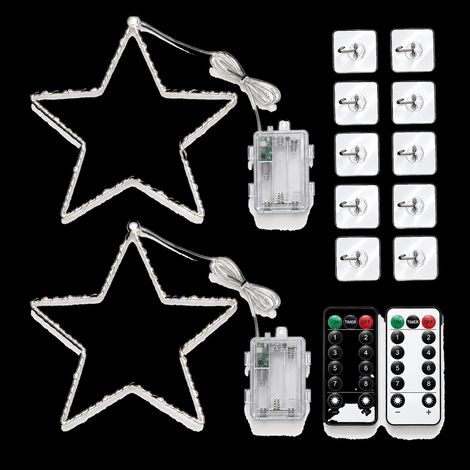 relaxdays Christmas star set of 2, for indoors & outdoors, battery-powered, metal star, hanging, light star, warm white (1/5)