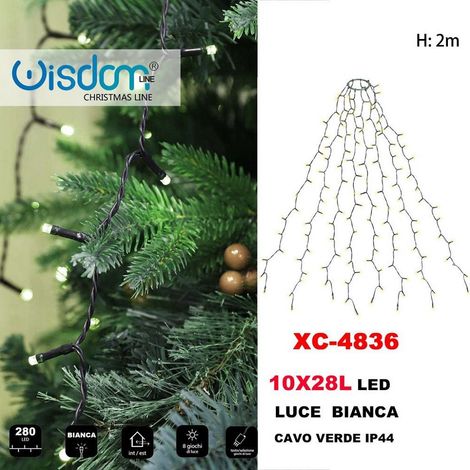 TRADE SHOP - Mantello Catena Luminosa 280 Led 10x28 Luci Ip44 Luce Bianca Cavo Verde Xc-4836 -