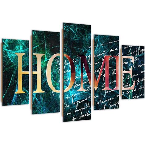 Quadro deco panel 5 parti, Iscrizione di casa su sfondo di lettera - 200x100 (1/5)