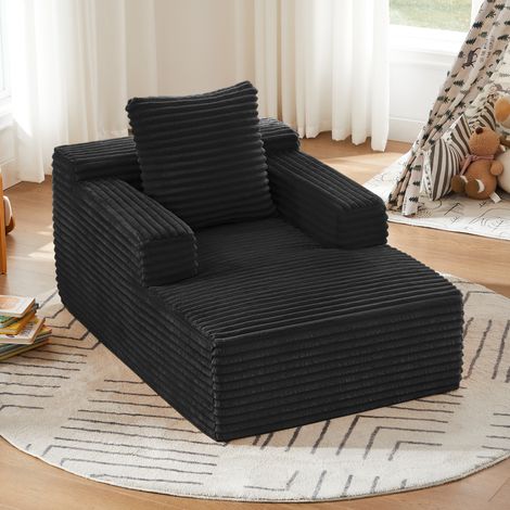 Divano chaise longue in velluto a coste nero 1 posto, 117 x 81 x 50 cm, senza montaggio DESVIAE (1/5)