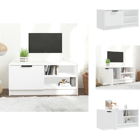 TV-Schrank Weiß 80x35x36,5 cm Holzwerkstoff - TV Schrank - Fernsehtisch - Regal - Wohnzimmereinrichtung - Weißer TV Stand (1/5)