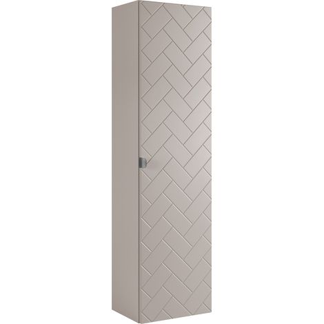 Furnidea - Meuble colonne suspendu de salle de bain MADIS CACHEMIRE 35 X 136 cm S - façades motif chevron, design moderne (1/5)