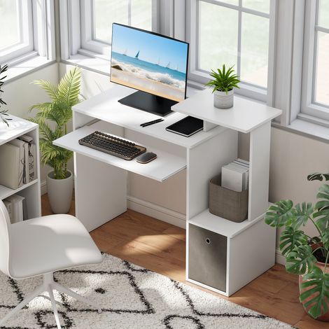 Bureau informatique multimédia gris panneaux particules blanc