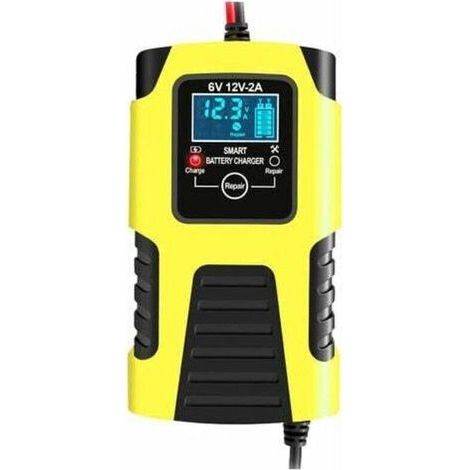 Chargeur De Batterie Intelligent Automatique 12V/2A 24V/2A, Chargeur D'Entretien Portable, Desulfurateur De Batterie De Voiture Et De Moto, Jaune (1/4)