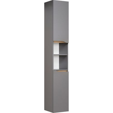 Bad Hochschrank QENA-66 in Quarzgrau Matt Touch mit Riviera Eiche quer Nb., B/H/T ca. 30/185,5/33 cm (1/4)