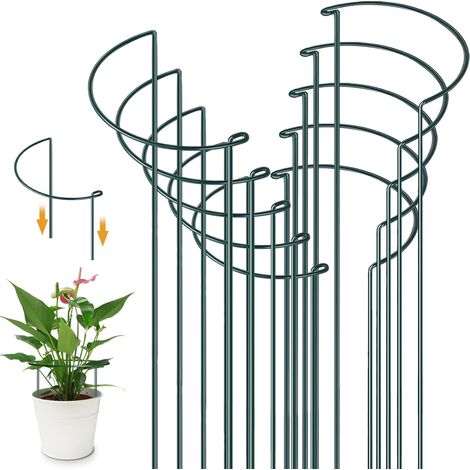 10 - Tuteur Pour Plantes - Piquet De Soutien - Structure Demi-Ronde En Acier Revêtu - Pour Hortensias Et Pivoines - Jardin Extérieur Et Intérieur - Vert - 20x35cm