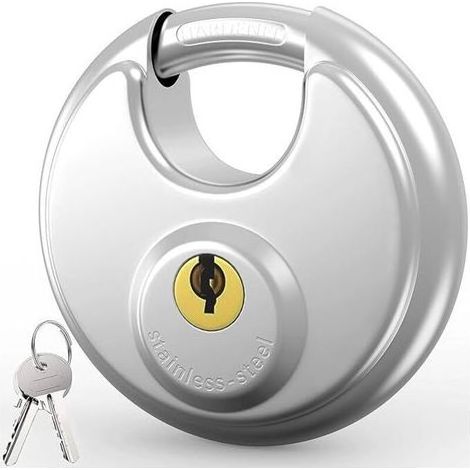 Lntyq Sécurise Cadenas Rond, Cadenas à Clé pour L'extérieur Imperméable, 70mm Corps en Acier Inoxydable Robuste, Manille de 9,5 mm pour Dans Les Garages, Clôtures, Entrepôts, Casiers, 2 Clés (1/5)