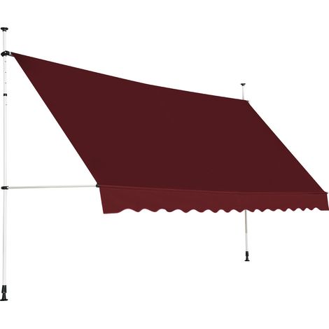 Store banne manuel rétractable rouge 400 cm, hauteur réglable 200-300 cm, cadre aluminium et tissu Oxford anti-UV imperméable, pour terrasse, balcon et jardin (1/5)