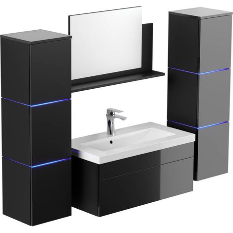 HOME DELUXE - Set completo di mobili da bagno WANGEROOGE BIG Made in Germany  Colore: Nero, Taglia: XL (1/5)