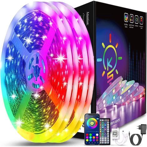 Ruban Led 30m (15mx2), Led Chambre Bluetooth, Bande Led Contrôlé par Télécommande APP (1/5)