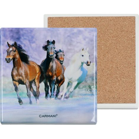 Carmani, posavasos cuadrado de cerámica - caballos (1/3)