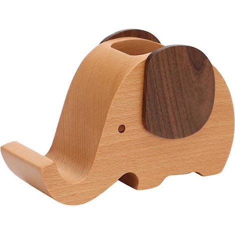 Support de téléphone portable en bois en forme d'éléphant avec porte-stylo intégré, organisateur de bureau-8.8X5X4CM (1/3)