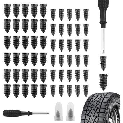 Autoreifen-Reparaturset mit 60 Reparaturflicken und Schraubendreher, Reifenreparaturset für die schnelle, provisorische Reparatur kleiner Reifenschäden, Autozubehör für Reifen