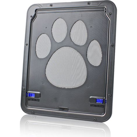 Porte pour animaux noire avec moustiquaire intégrée - Cadre extérieur 24 x 29 cm - Pour chien et chat, installation murale ou porte (1/5)