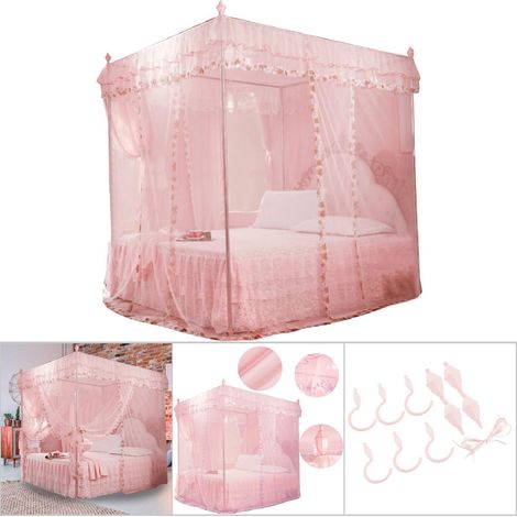 Voile de lit moustiquaire à 3 ouvertures pour lit à baldaquin princesse luxe (Rose M)
