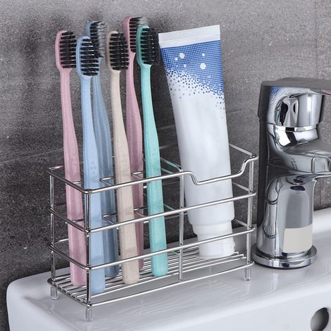 Support de brosse à dents en acier inoxydable, support pour brosse à dents électrique, support multifonction étanche, sans perçage, organisateur de rangement pour salle de bain (1/5)