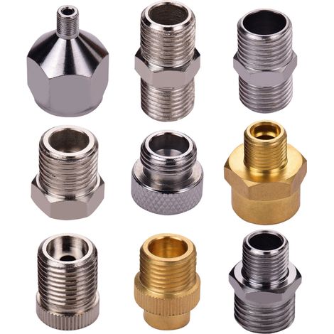 Kit de 9 adaptateurs pour aérographe, raccords multi-tailles pour tuyau d'air, compatible avec les aérographes Badger Paasche. (1/5)