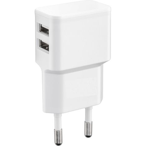 Dual-USB-Ladegerät mit 5V/2,0A-Stecker, Universaladapter für Steckdose, Smartphone, Tablet, Smartwatch, Powerbank und Bluetooth-Lautsprecher