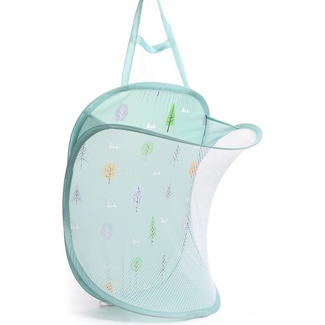 Sac à linge pliable et extensible, panier à linge mural avec crochet, grand filet pour salle de bain, motif arbre vert (1/5)