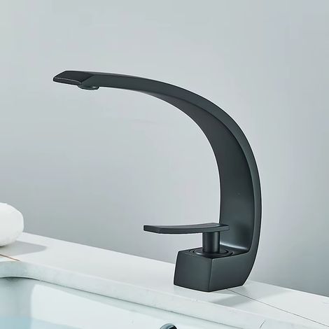 Robinet noir mat – Laiton – Pont – Trou unique – Eau chaude/froide – Centre commercial/lavabo – Haut de gamme