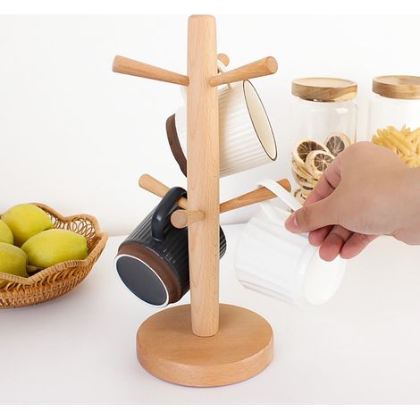 Porte-Tasses En Bois - Support Vertical Pour 6 Tasses - Base En Panneaux De Fibres Densité Et Tiges Métalliques - Pour Cuisine Salle De Bain Bureau - 1 Pièce (1/5)