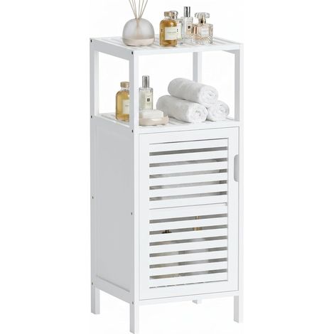 Petit Meuble Salle de Bain en Bambou Rangement, Blanc (1/5)