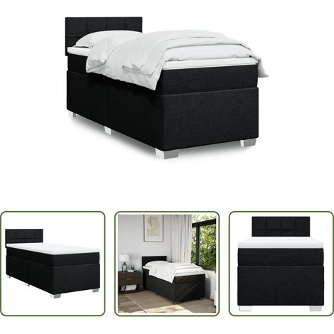 vidaXL Surmatelas -  Sommier à lattes de lit avec matelas Noir 90x190 cm Tissu (1/5)