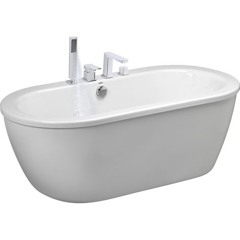 Ensemble de robinet de baignoire à 4 trous, avec interrupteur et pommeau de douche, pour salle de bain, toilettes, appartement (argenté) (1/5)