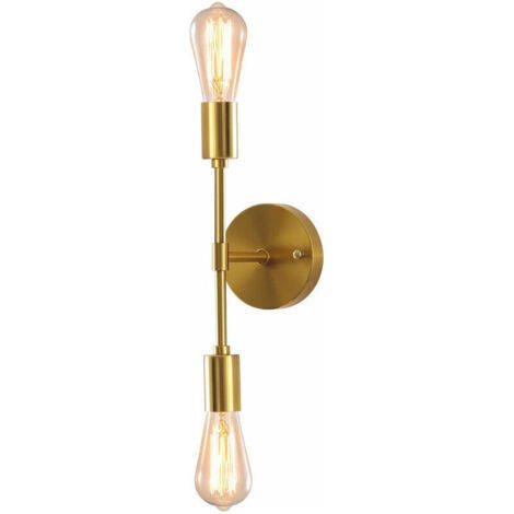 Tigrezy Appliques murales dorées, lumière de vanité de salle de bain à 2 lumières, appliques murales de base E27 pour miroi (1/4)