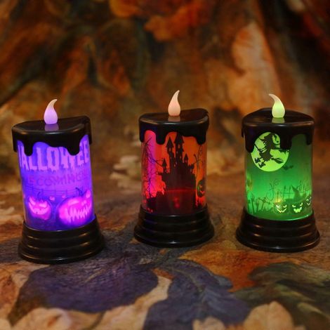 Halloween-Kerzenleuchte, batteriebetrieben, rotierender Wasserglitzer-Tornado, flammenlos, Tischdekoration für Halloween-Feierlichkeiten (P uu) (1/5)