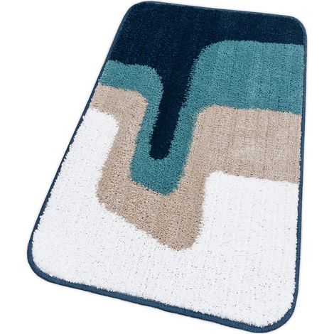Tappeto Bagno Doccia Scendiletto Pelo Raso Morbido Assorbente Antiscivolo Lavabile Blu - 50x80 Cm